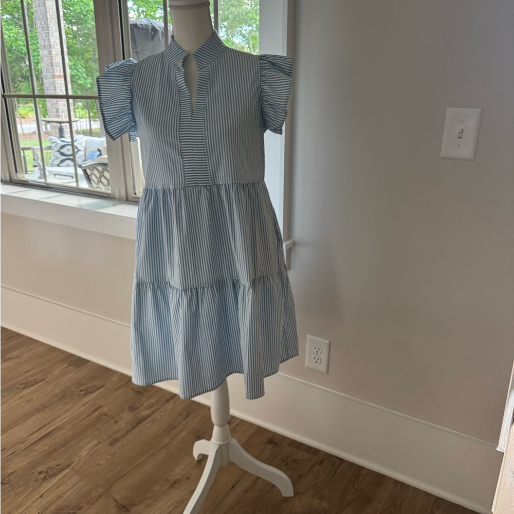 Blue Striped Tiered Dress